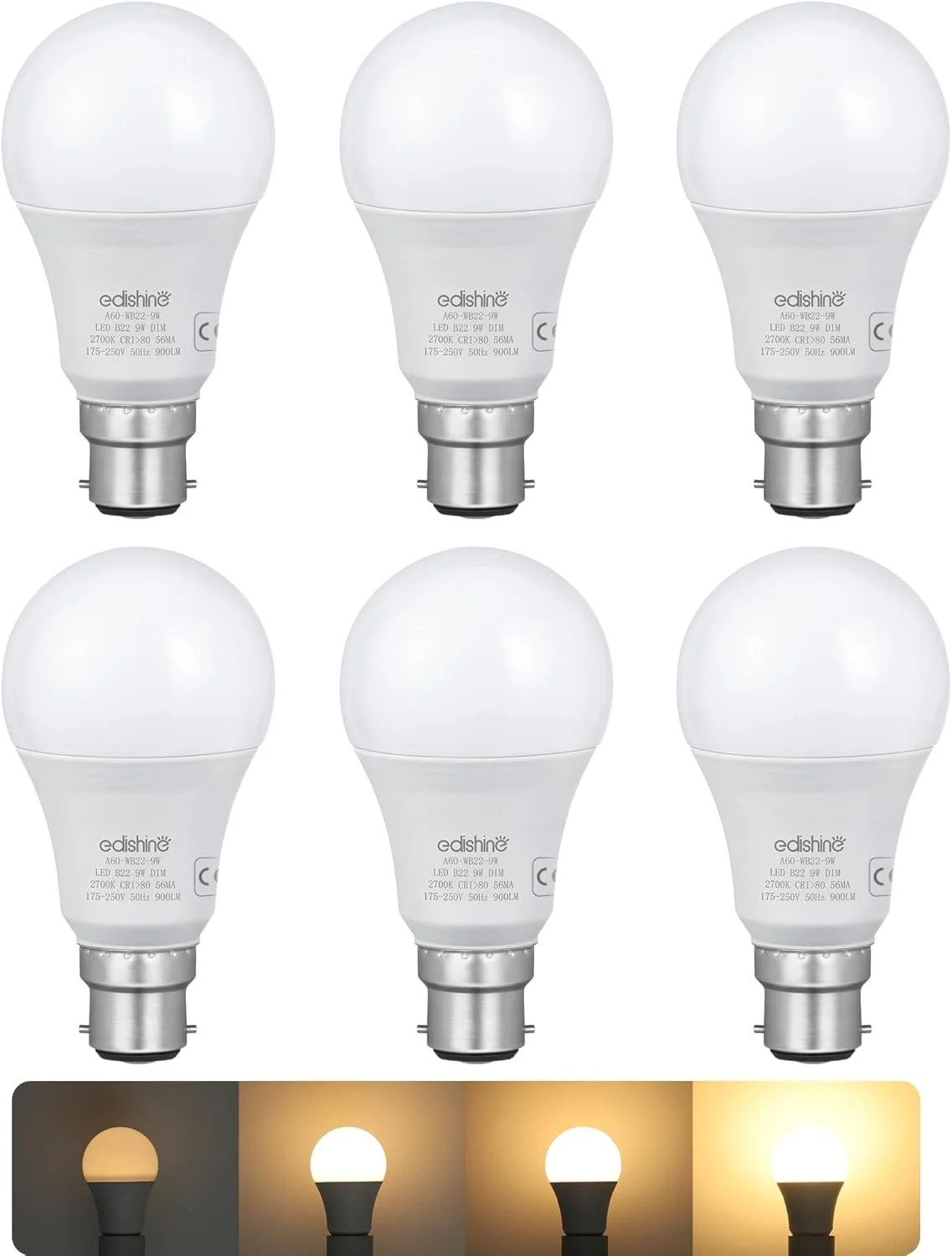 6 x Dimmable Bayonet LED Light Bulbs