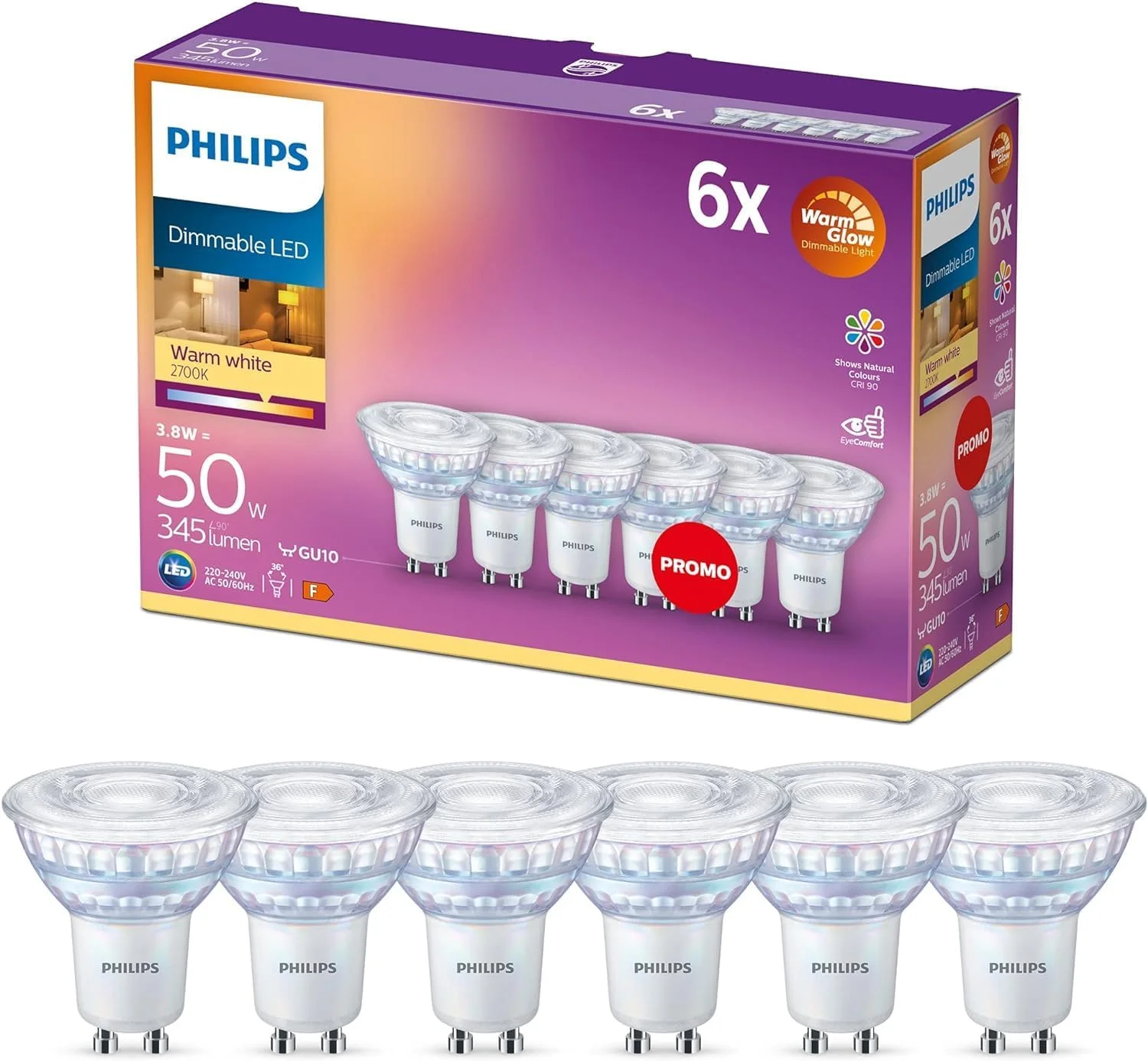 6 x WarmGlow Dimmable LED Light Bulbs